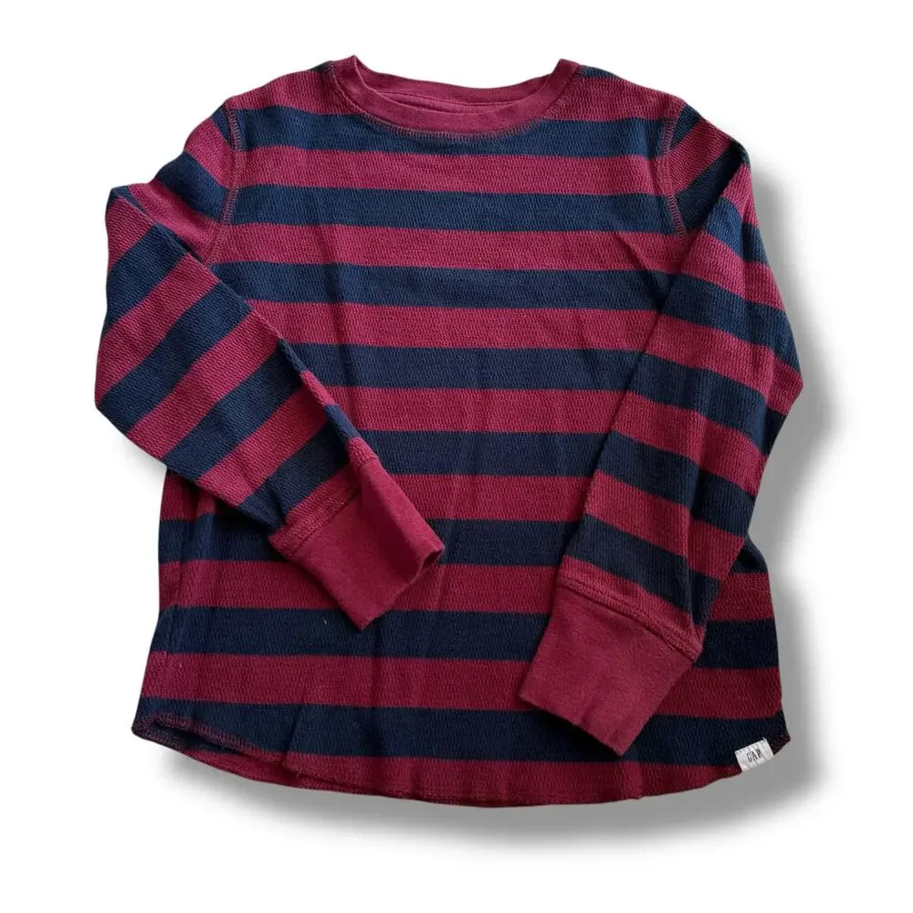 GAP Boy's Long Sleeve Thermal Shirt - Navy/Wine Stripe S 6-7